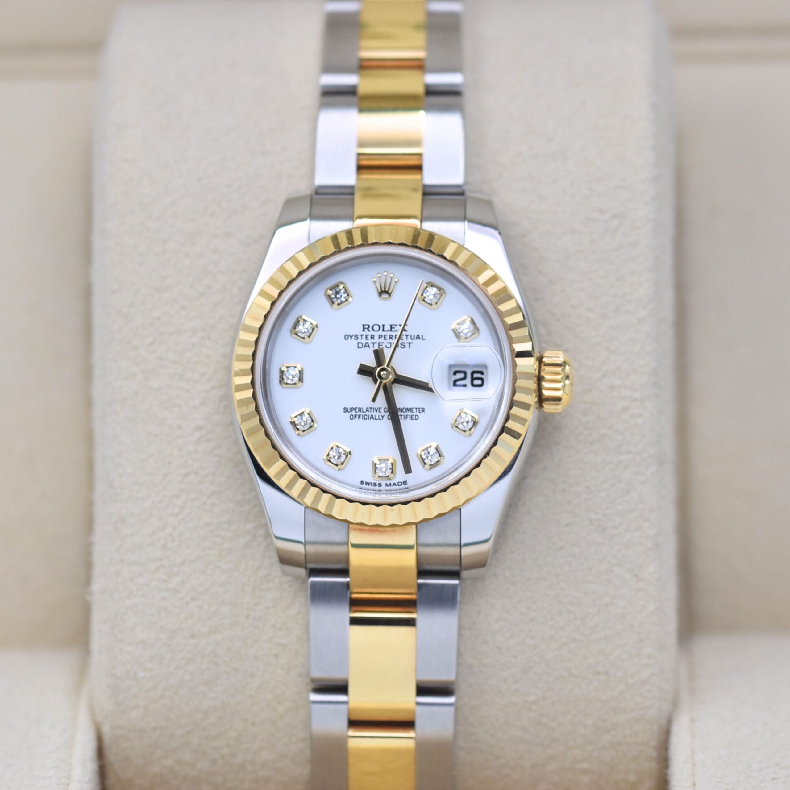 Rolex Datejust 26mm ref 179173 white diamond dial