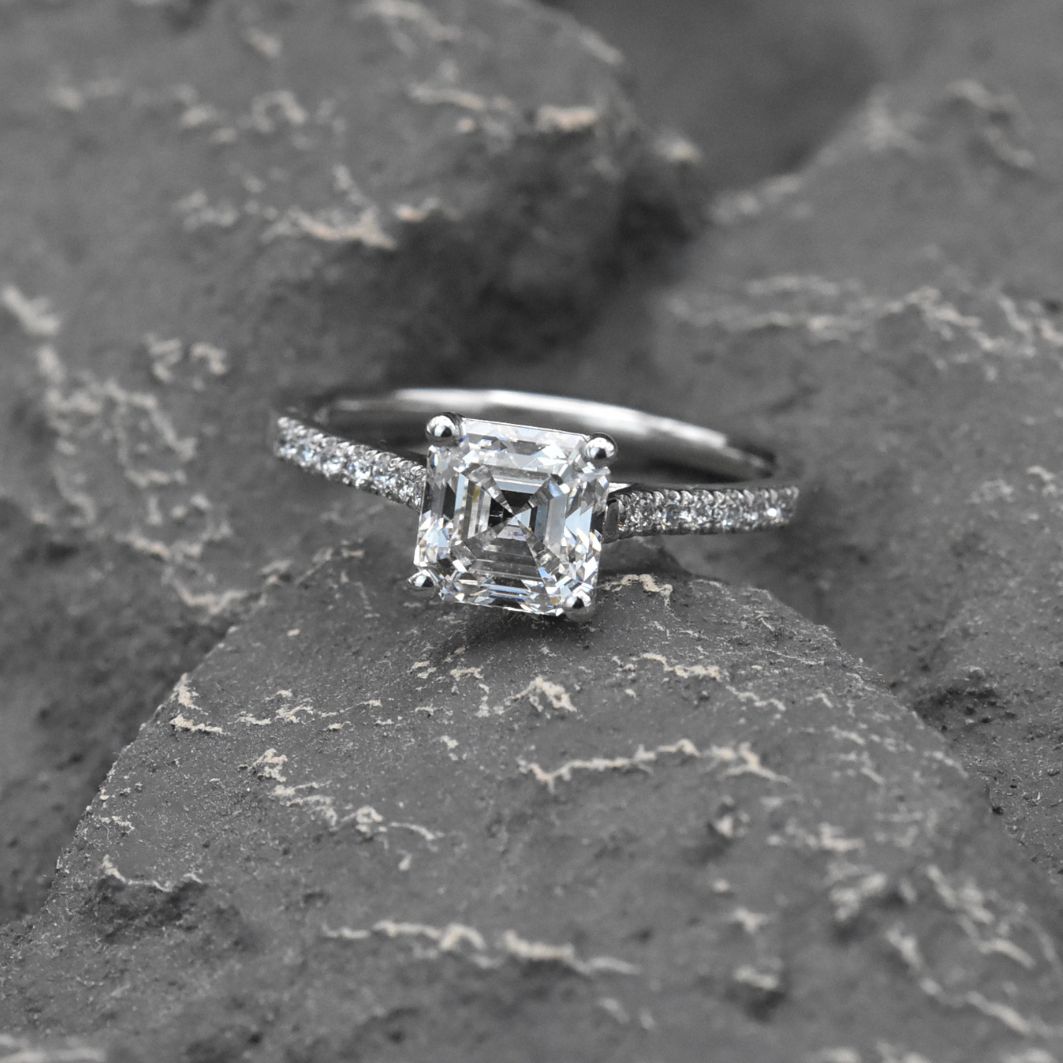 Asscher cut solitaire, 1.61ct G-VS2 HRD